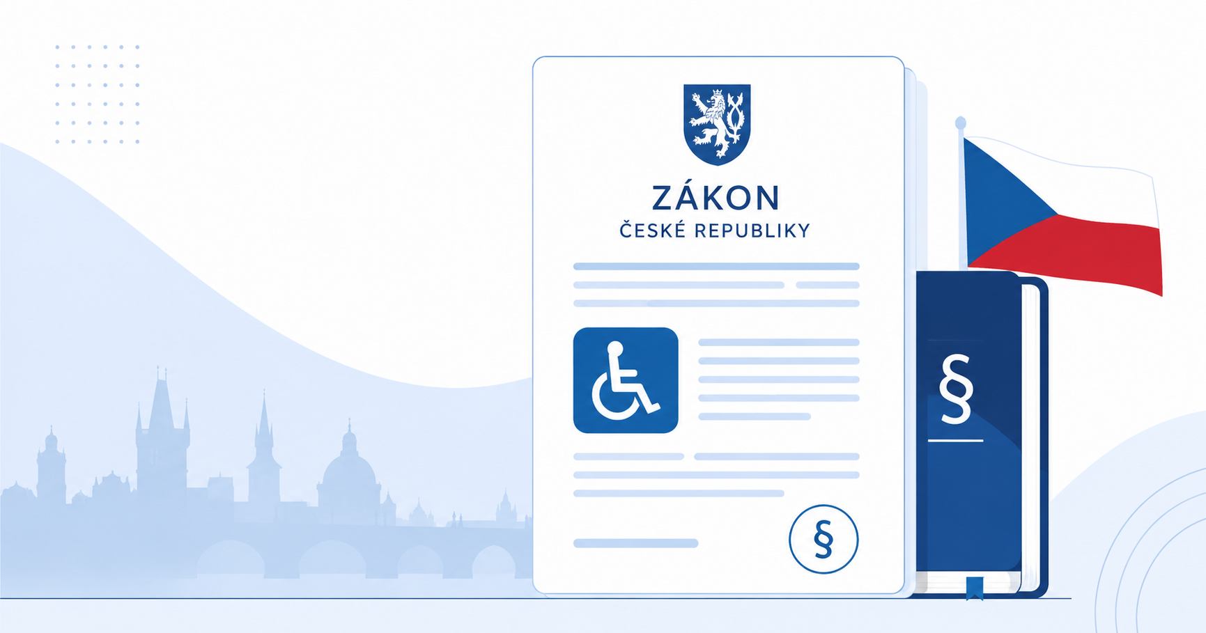 Ilustrace zákona České republiky s ikonou přístupnosti a českou vlajkou